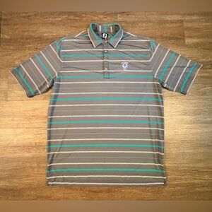 Footjoy Polo Shirt Mens‎ X-Large Green & Gray Striped Polyester